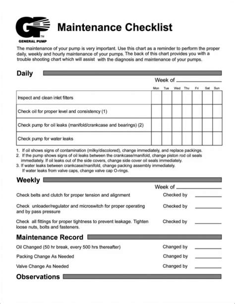 Free 25 Maintenance Checklist Samples And Templates In Ms Word Pdf
