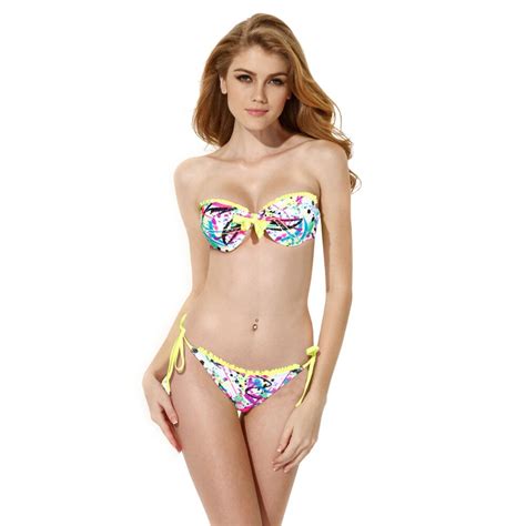 Colloyes Women Add Cup Bathing Suit Push Up Swimwear Cute Ruffle Bikini Bandeau Top With