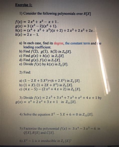 Solved Exercise 1 1 Consider The Following Polynomials