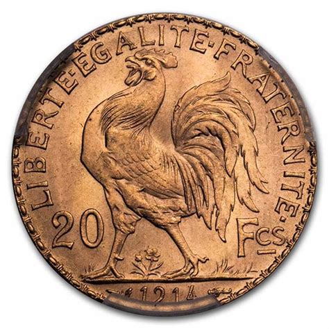 Buy 1914 France Gold 20 Francs Rooster Ms 65 Pcgs Apmex