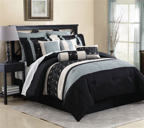 10 Piece Queen Maddie Black And Slate Comforter Set Ebay