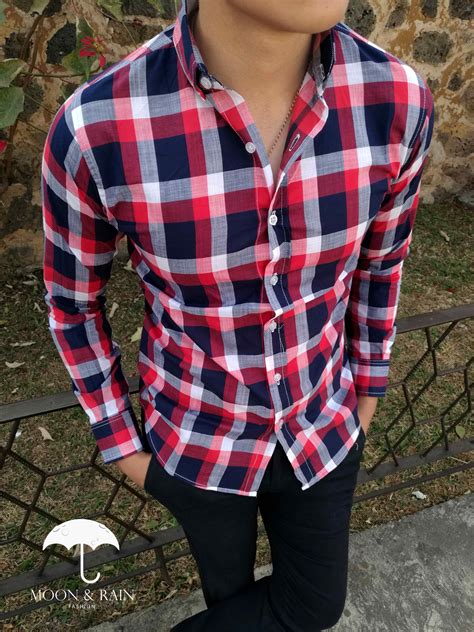 Camisa Slim Fit De Cuadros Rojos Y Negros Por Moon And Rain Ropa Casual