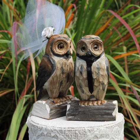 Rustic Owl Wedding Cake Topper Carved Bride And Groom Snowy Owl Cake