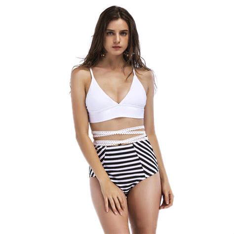 Women Push Up Padded Striped Swimming Suit Bikini Set Swimsuit Bathing