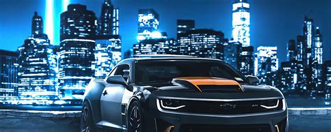 2560x1024 Camaro In Neon City 4k 2560x1024 Resolution Hd 4k Wallpapers
