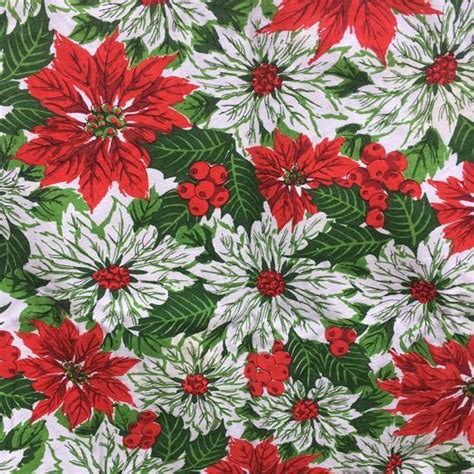 vintage christmas tablecloth large round poinsettias etsy christmas table cloth holiday