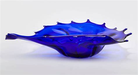 Italian Murano Blue Glass Sea Shell Shaped Bowl Circa 1960 Blue Glass Art Glass Bowl Glass