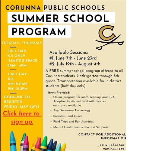 K 8 Summer School Program Corunna Public Schools