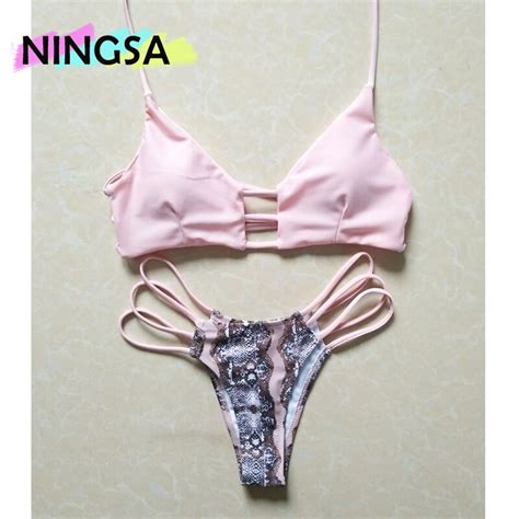 Ningsa Sexy Solid Bandage Bikinis Women Print Floral Bikini Set