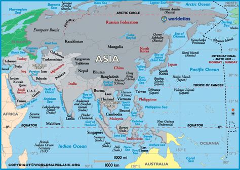 Labeled Map Of Asia With Countries Printable In Pdf