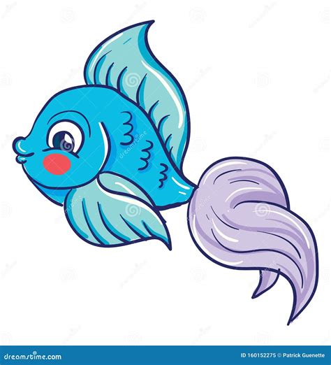 A Pretty Blue Colored Cartoon Fish Vector Or Color Illustration Stock