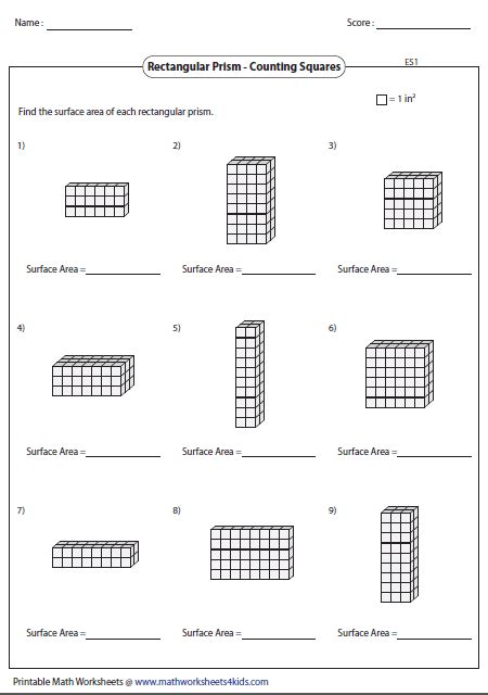 Counting Squares To Find Area Worksheets
