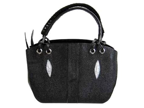 Genuine Stingray Leather Handbag In Black Stingray Skin Stw371h