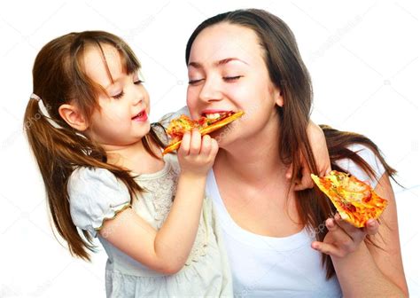 Mother And Babe Having Pizza In Piza Restaurant Stock Photo My XXX Hot Girl