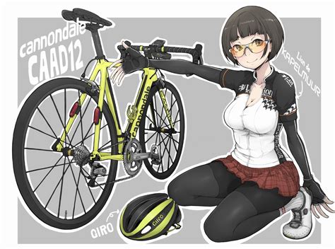 Bicycle Black Hair Breasts Brown Eyes Cleavage Gloves Goggles Ina Gokihoihoi Original Short