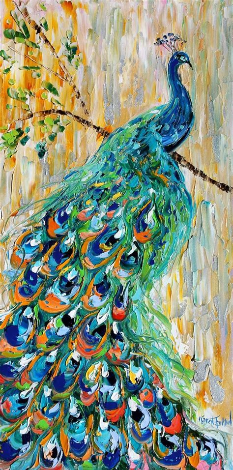 Original Oil Painting Peacock Bird Decorative Palette Knife Fine Art