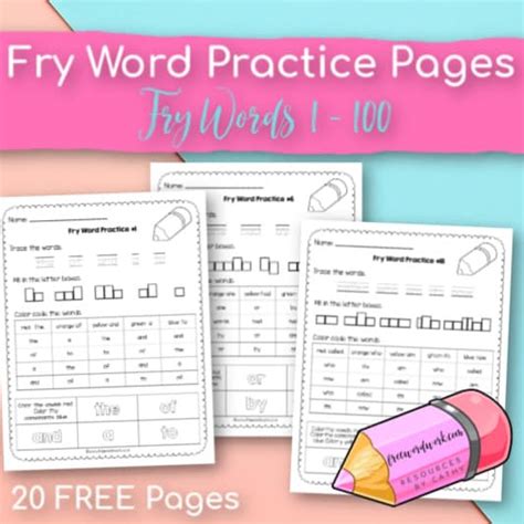 Fry Word Practice Pages Words 1 100 Free Word Work