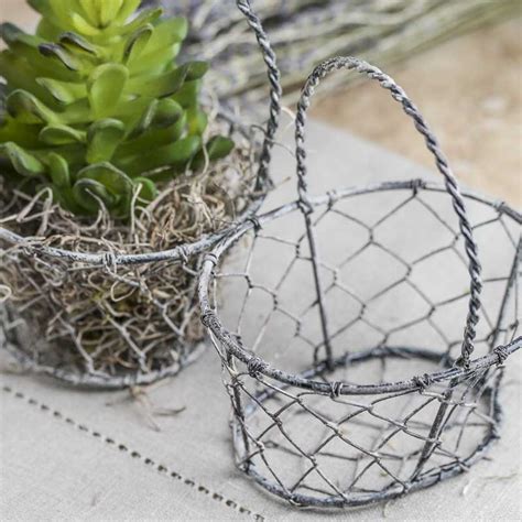 Small Country Chicken Wire Basket Decorative Accents Primitive