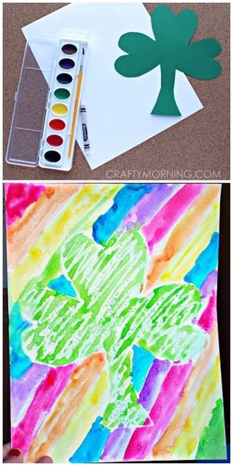 Crayon Resist St Patricks Day Craft For Kids Shamrocks And Rainbow