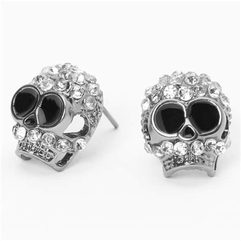 Silver Embellished Skull Stud Earrings Claires Us