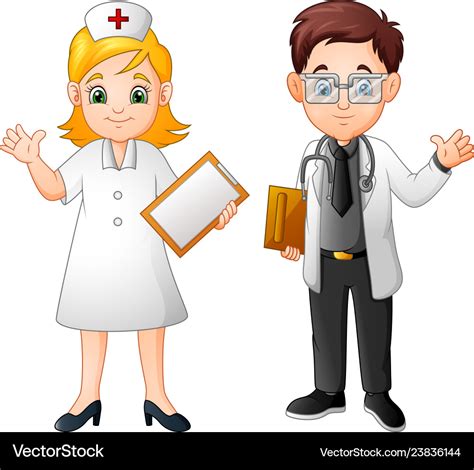 Cartoon Smiling Doctor And Nurse Royalty Free Vector Image