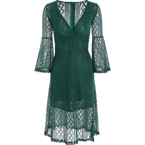 Empire Waist Surplice Lace Dress Deep Green 88 Brl Liked On Polyvore