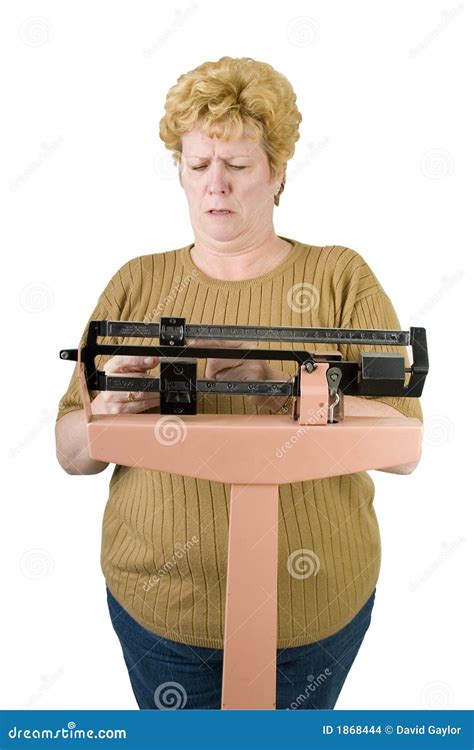 Woman Checking Her Weight On Scale With Path Stock Photo Image Of