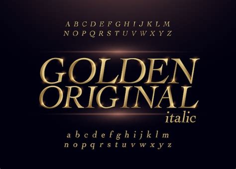 Premium Vector Elegant Gold Colored Metal Chrome Alphabet Italic Font