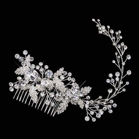 Silver Clear Rhinestone And Crystal Leaf Vine Bridal Comb Silver Wedding