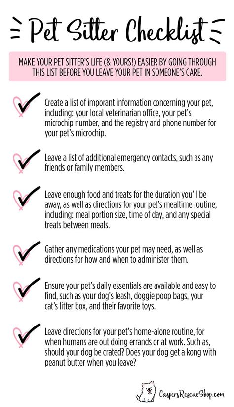 Pet Sitter Checklist Caspers Rescue Shop