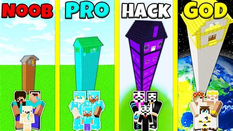 Minecraft Battle Noob Vs Pro Vs Hacker Vs God Highest Base House