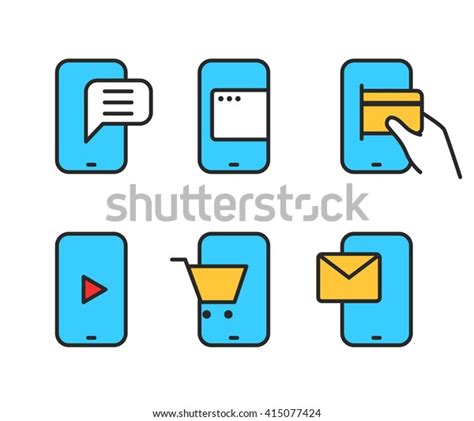 Different Smartphone Pictograms Lineart Design Collection Stock Vector
