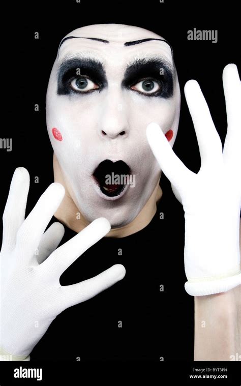 Portrait Of The Surprised Mime In White Gloves Stock Photo Alamy