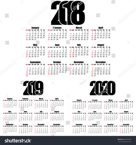 Calendar 20182019 2020 Year Flat Design เวกเตอร์สต็อก ปลอดค่า