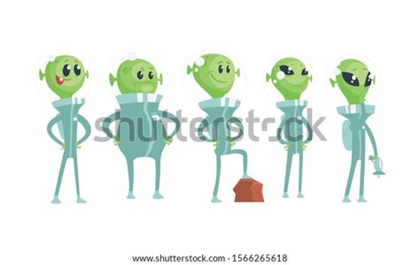 Cartoon Alien Characters Wearing Space Costume Stock Vector Royalty