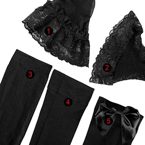 satinior silk thigh high stocking for women lace silicone satin bow top stocking style 1 5