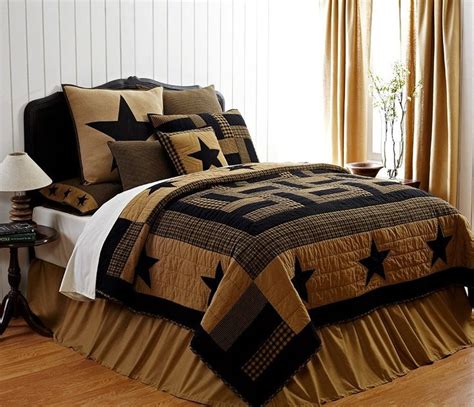 9 Pc Delaware Queen Quilt Set Black And Tan Western Star