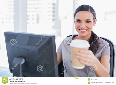 Attractive Businesswoman Offering Coffee Stock Image Image Of