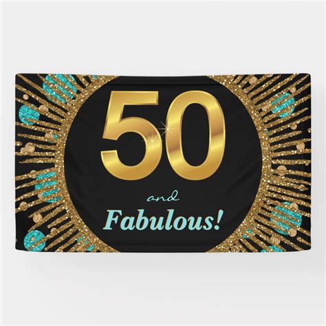 Womans Teal Gold 50th Birthday Banner 50th Birthday