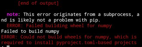 Building Wheel For Numpy Pyproject Toml Termux Issue