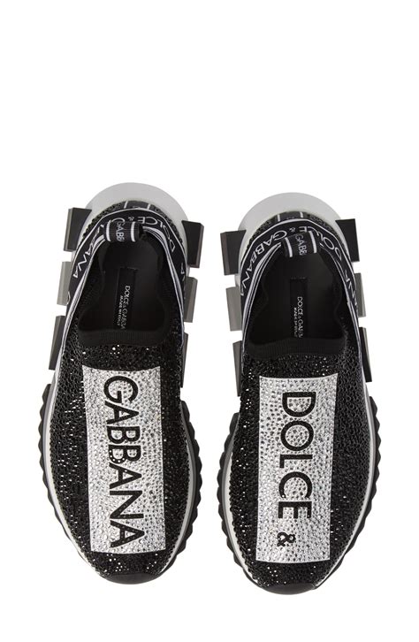 Dolce And Gabbana Sorrento Jeweled Logo Sneaker In Silver Black Black
