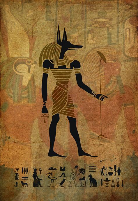 Egyptian Anubis Print Vintage Ancient Egypt Decor Ocean Wall Art Giclee Print On Cotton Canvas