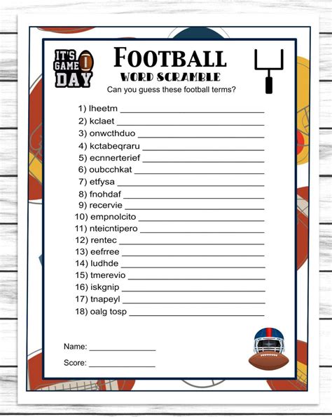 Football Word Scramble Printable Or Virtual Football Party Game For K