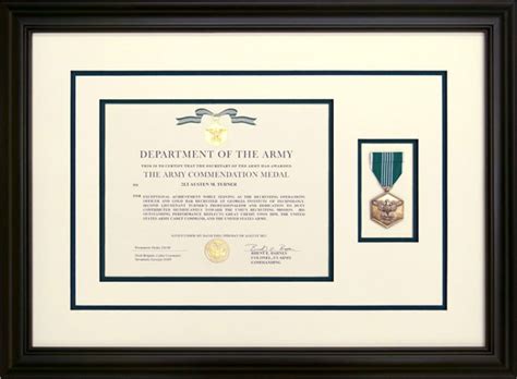 Army Commendation Metal With Award Document Framed Guidons