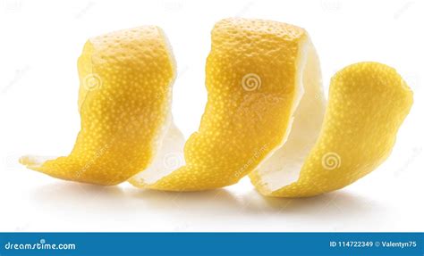 Lemon Peel Or Lemon Twist On White Background Close Up Stock Image