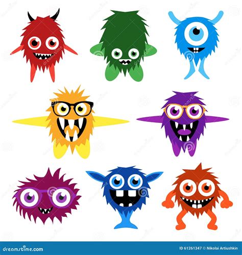 Vector Set Of Cartoon Cute Monsters And Aliens Stock Vector
