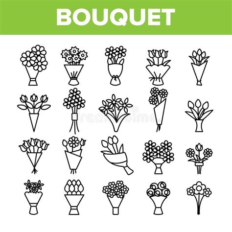 Bouquets Bunches Of Flowers Vector Icons Set Stock Vector