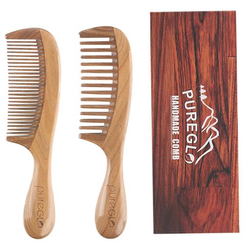 Wide And Fine Tooth Natural Wooden Hair Comb Set Pureglo Naturals