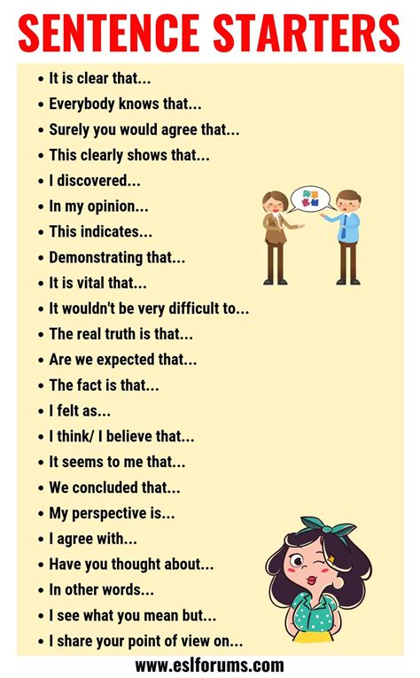 Sentence Starters Useful Words And Phrases You Can Use As Sentence