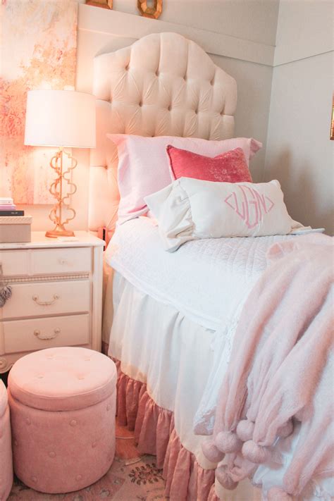 My Dorm Room And The Bedding That Makes It Beautiful Pink Dorm Rooms Dorm Room Inspiration